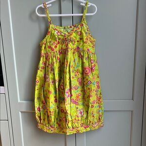 Oilily Chartreuse Floral Dress with multi-colored floral print. Size 8